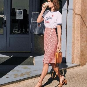 Sezane Maisie Red Daisy Floral Print Wrap Midi Skirt EU36 US4 French Girl Spring